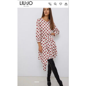 NWT LIU JO Long Sleeve Heart Print Dress White Red S Italy!
